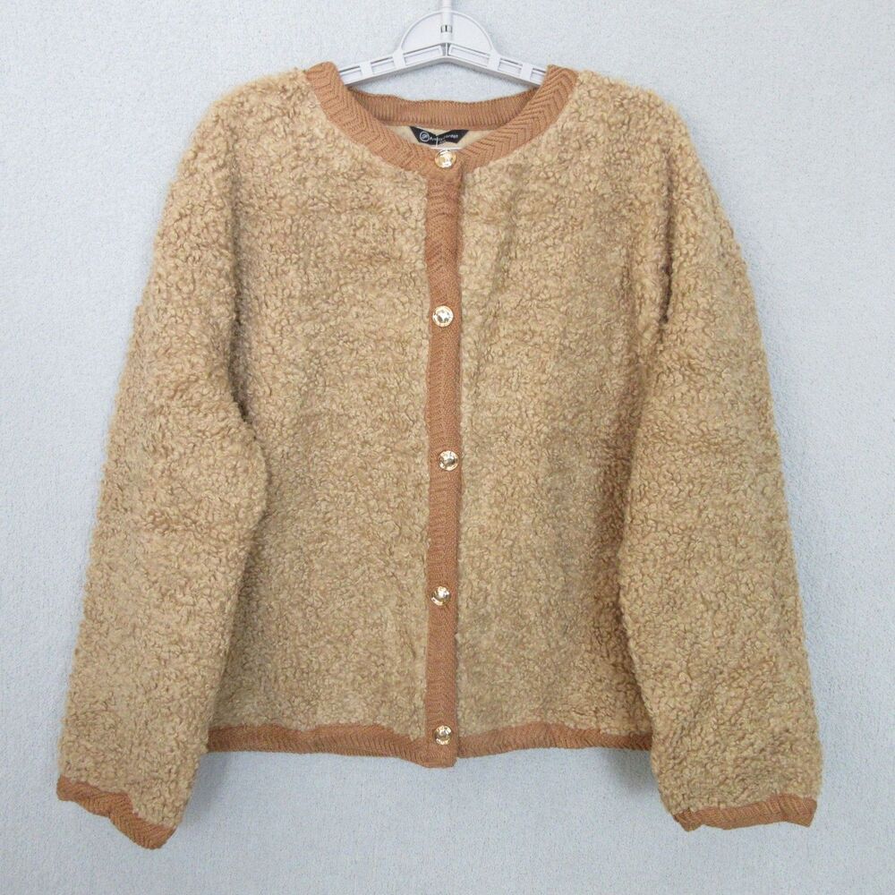 PrettyGarden Cardigan Womens XXL Beige Faux Shearling Button Front Jacket Cozy